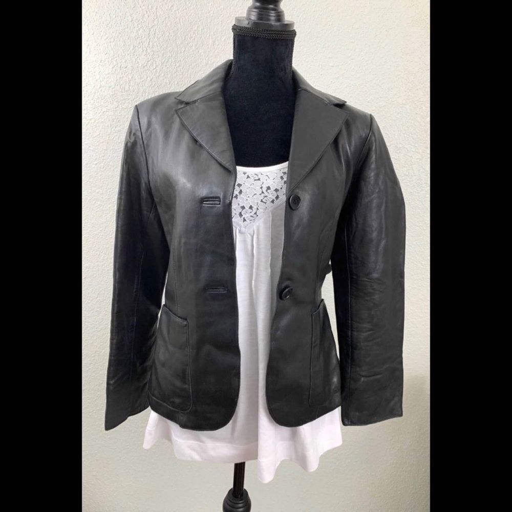 Black Leather Andrew Marc Jacket - XS